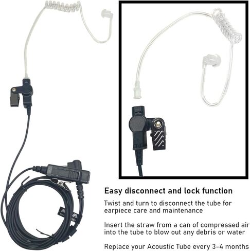 MaximalPower Acoustic Tube Earpiece Surveillance Kit with PTT and with Kevlar Enforcement Inside The Cable Compatible for Motorola 2-Pin Two Way Radios (2 Pack) in Kuwait