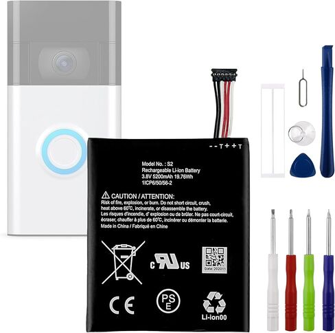 S2 3.8V 5200mAh Battery, Compatible with Ring Video Doorbell 2nd Generation 5UM5E5–2020, extends Usage time and Provides Safety Protection, Comes with a Battery Installation Tool in Kuwait