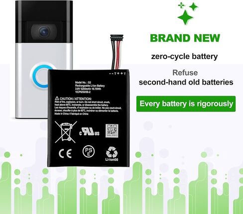 S2 3.8V 5200mAh Battery, Compatible with Ring Video Doorbell 2nd Generation 5UM5E5–2020, extends Usage time and Provides Safety Protection, Comes with a Battery Installation Tool in Kuwait