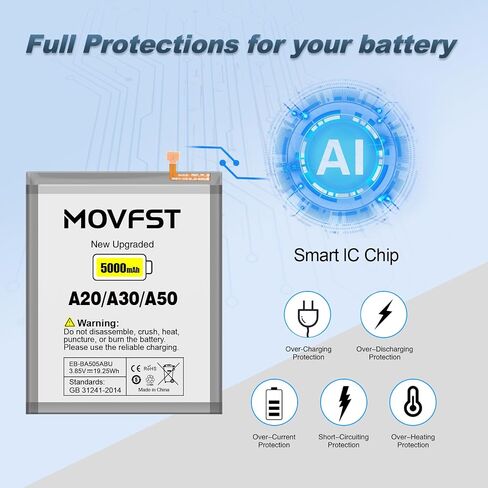 Replacement Battery for Samsung Galaxy A20 A30 A50,5000mAh High Capacity Battery Fit for Model A505F /A30 SM-A305 /A20 A205FN A202F /A30s SM-A307 with Repair Tool Kits,EB-BA505ABU in Kuwait