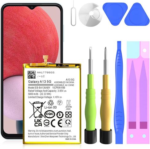 Galaxy A13 Battery,[5800mAh] 2026 New Upgraded EB-BA136ABY Replacement Battery for Samsung Galaxy A13 5G SM-A136U SM-A136U1 SM-A136W with Adhesive Tape Tool Repair Kit in Kuwait