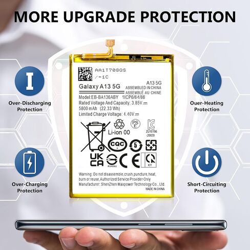 Galaxy A13 Battery,[5800mAh] 2026 New Upgraded EB-BA136ABY Replacement Battery for Samsung Galaxy A13 5G SM-A136U SM-A136U1 SM-A136W with Adhesive Tape Tool Repair Kit in Kuwait
