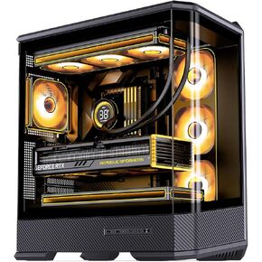 JONSBO D400 Black ATX Mid-Tower Pc Case,Three-Dimensional Beveled Curved Glass Design,Desktop Computer Case, Support BTF Motherboard/ATX Power supply/Dual360 AIO,10 Fan Positions,Black in Kuwait