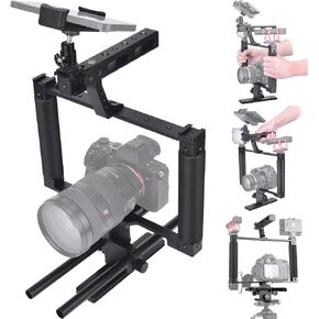 Universal Aluminum Alloy DSLR Mirrorless Camera Camcorder Stabilizer Extension Cage Mount for Mic Monitor Light, Movie Making Rig YouTube Tiktok Vlogging Video Kit w/Phone Holder for Canon Sony Nikon in Kuwait