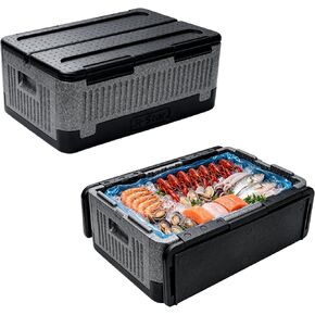 tonchean 42QT EPP Insulated Catering Hot Box, Top Load Food Pan Carrier, Holds Full and Half Size 8 Inch Deep Pans, Portable Black Plastic Food Warmer with Handles for Outdoor BBQ Buffet Events in Kuwait