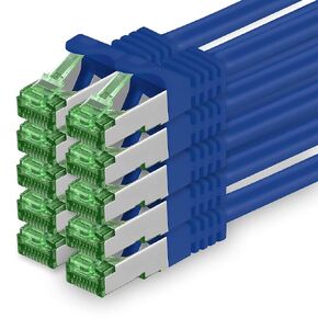 Cat.7 ethernet Cable 0,5m - Blue - 10 Pieces - Cat7 LAN Network 10GBASE-T - 10000 Mbps (Sftp Pimf) Double Shielded patchcable RJ45 Plug Cat.6a in Kuwait