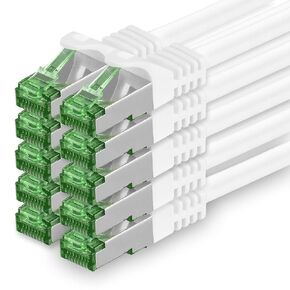 Cat.7 ethernet Cable 1m - White - 10 Pieces - Cat7 LAN Network 10GBASE-T - 10000 Mbps (Sftp Pimf) Double Shielded patchcable RJ45 Plug Cat.6a in Kuwait