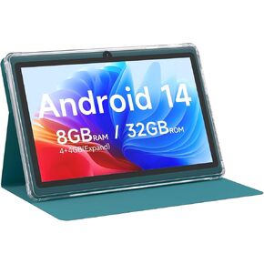 CUPEISI Tablet Android 14, 7 inch Tablet with Case, 8GB RAM+32GB ROM/ 1TB Expandable Tableta, 1.6Ghz Quad-core Processor Computer, 1024 * 600 IPS 7'' HD Touch Screen, 5MP Camera, WiFi, Game, Bluetooth in Kuwait