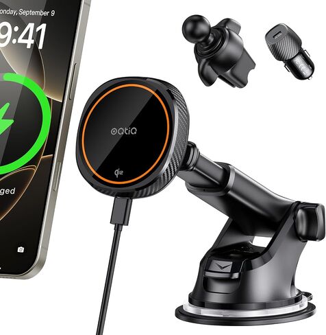 OQTIQ for MagSafe Car Mount Charger, Magnetic Wireless Car Charger Compatible with iPhone 17 16 15 14 13 12 Series, 15W Fast Charging Car Phone Mount for Windshield Dashboard Air Vent in Kuwait