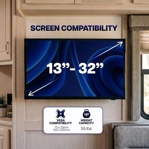 VIVO Compact TV Wall Mount for 13 to 32 inch Screens up to 55 lbs, Tilt and Swivel, Single Stud, Low Profile 3 inches from Wall, VESA 75x75 and 100x100, Black, MOUNT-TS132K in Kuwait