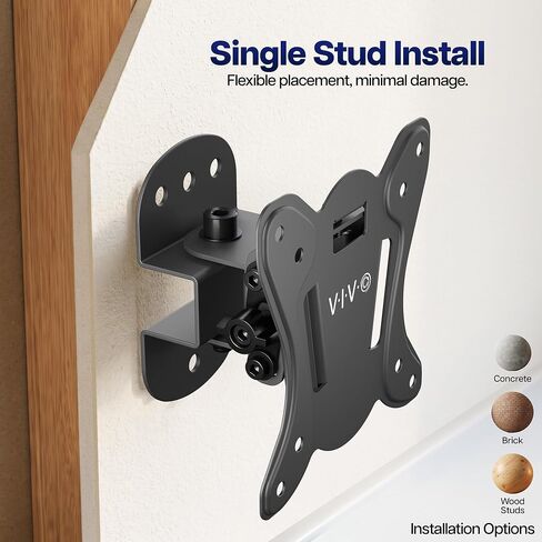 VIVO Compact TV Wall Mount for 13 to 32 inch Screens up to 55 lbs, Tilt and Swivel, Single Stud, Low Profile 3 inches from Wall, VESA 75x75 and 100x100, Black, MOUNT-TS132K in Kuwait