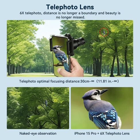 6X Telephoto Lens & 150mm Macro Lens, 2 in 1 Phone Camera Lens Kit with Universal Lens Clip, Phone Lens Attachment for iPhone and Andriod in Kuwait