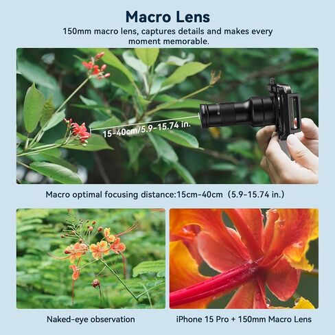6X Telephoto Lens & 150mm Macro Lens, 2 in 1 Phone Camera Lens Kit with Universal Lens Clip, Phone Lens Attachment for iPhone and Andriod in Kuwait