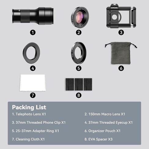 6X Telephoto Lens & 150mm Macro Lens, 2 in 1 Phone Camera Lens Kit with Universal Lens Clip, Phone Lens Attachment for iPhone and Andriod in Kuwait