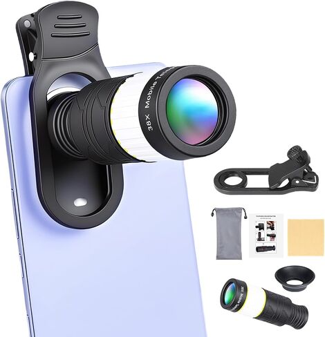 38X Phone Camera Lens for iOS and Android Cellphones, Telephoto Zoom Mobile Phone Lens with All-Purpose Phone Holder for Picture & Video Taking in Saudi Arabia