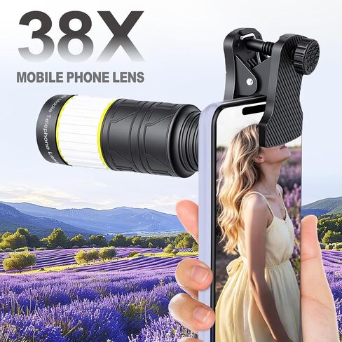 38X Phone Camera Lens for iOS and Android Cellphones, Telephoto Zoom Mobile Phone Lens with All-Purpose Phone Holder for Picture & Video Taking in Saudi Arabia