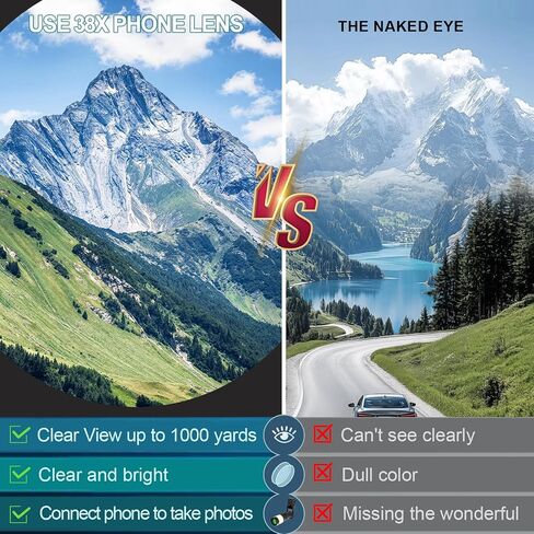 38X Phone Camera Lens for iOS and Android Cellphones, Telephoto Zoom Mobile Phone Lens with All-Purpose Phone Holder for Picture & Video Taking in Saudi Arabia
