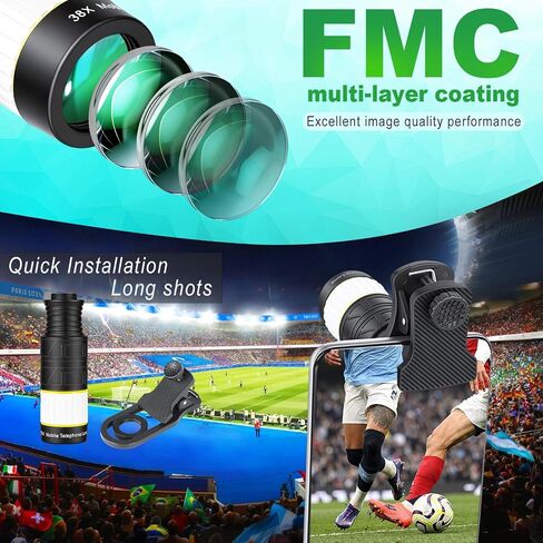 38X Phone Camera Lens for iOS and Android Cellphones, Telephoto Zoom Mobile Phone Lens with All-Purpose Phone Holder for Picture & Video Taking in Saudi Arabia