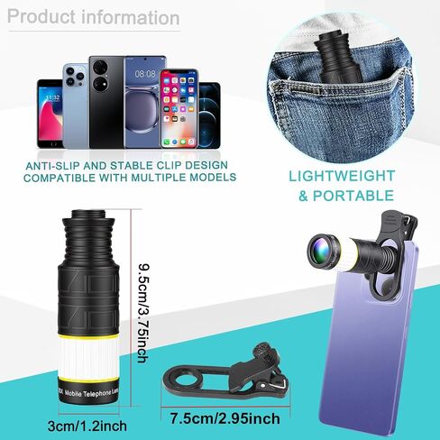 38X Phone Camera Lens for iOS and Android Cellphones, Telephoto Zoom Mobile Phone Lens with All-Purpose Phone Holder for Picture & Video Taking in Saudi Arabia