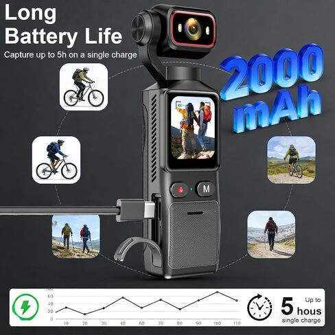 4K WiFi Pocket Action Camera Handheld Vlogging Camera, Anti-Shake Body Cam for Traval, YouTube Camcorder Video Cam in Kuwait