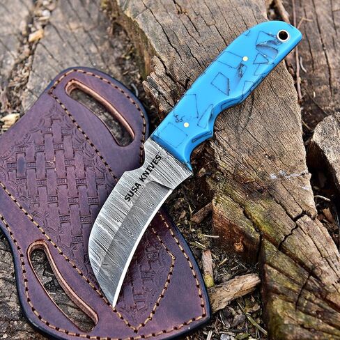 Custom Handmade 1095 steel 7'' Hawkbill fixed blade Damascus steel Knife Electricians Knife/Lineman’s Hawkbill knife, with pancake leather sheath (HAWK 223) in Kuwait