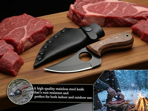 High Carbon Steel Bushcraft Knife – 7" Full Tang Hunting Knives with Leather Sheath & Rosewood Handle – Handmade Fixed Blade Skinning – Survival, Camping & Outdoor Utility Knife for Men in Kuwait
