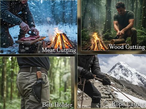 High Carbon Steel Bushcraft Knife – 7" Full Tang Hunting Knives with Leather Sheath & Rosewood Handle – Handmade Fixed Blade Skinning – Survival, Camping & Outdoor Utility Knife for Men in Kuwait