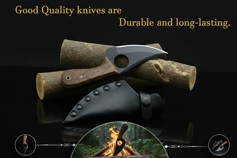 High Carbon Steel Bushcraft Knife – 7" Full Tang Hunting Knives with Leather Sheath & Rosewood Handle – Handmade Fixed Blade Skinning – Survival, Camping & Outdoor Utility Knife for Men in Kuwait