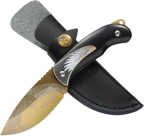 Elk Ridge Fixed Blade Hunting Knife, 7 Inch Overall Length, 3.3 Inch Drop Point Blade, Wood Handle, Leather Sheath, Surivival, Camping (Ivory) in Kuwait