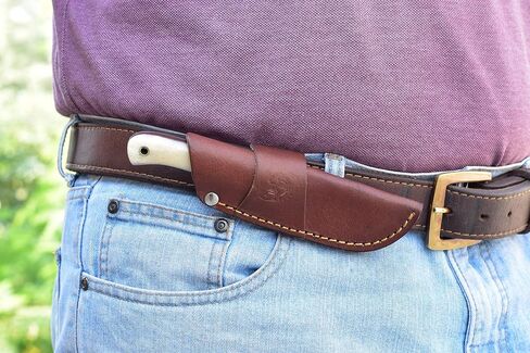 Knives Ranch 7" Full Tang EDC Hunting Knife - Damascus Steel - Excellent Edge Retention - Bone Handle - Horizontal Carry Leather Sheath Snug Fit (3056-B) in Saudi Arabia