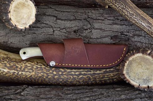 Knives Ranch 7" Full Tang EDC Hunting Knife - Damascus Steel - Excellent Edge Retention - Bone Handle - Horizontal Carry Leather Sheath Snug Fit (3056-B) in Saudi Arabia