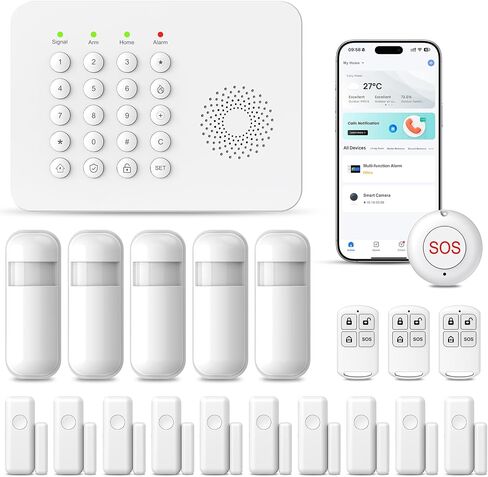 20 PCS Alarm System for Home Security,Wireless Home Security Systems with DIY Expandable Door Sensor,Motion Detector,4G GSM/Tuya App Alerts,Compatible with Alexa for Villa,Apartment,Warehouse in Kuwait