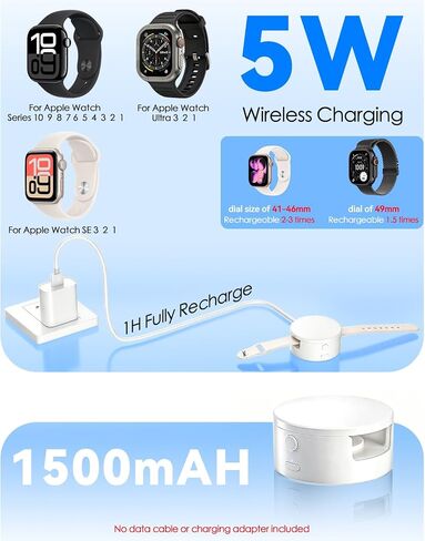 CloudValley Portable Charger for Apple Watch, Enclosed Protective Case, Anti-Drop, Wireless Charging for Apple Watch Ultra2/Ultra/SE2/SE Series 10/9/8/7/6/5/4/3/2/1, for Travel & Keychain in Saudi Arabia
