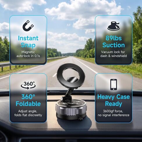 LeTinn Car Mount for MagSafe with One-Hand Snap and 89Lbs Vacuum Suction in Kuwait