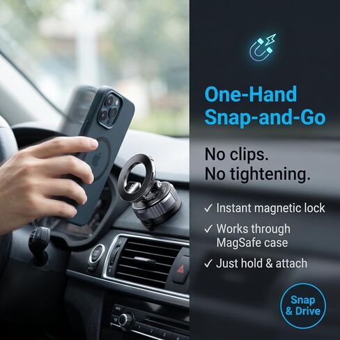 LeTinn Car Mount for MagSafe with One-Hand Snap and 89Lbs Vacuum Suction in Kuwait