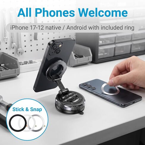 LeTinn Car Mount for MagSafe with One-Hand Snap and 89Lbs Vacuum Suction in Kuwait