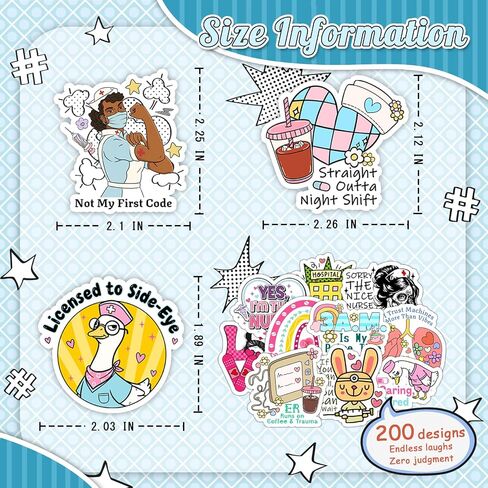 200 Pcs Funny Nurse Stickers for Laptop, Cups, Planner, and Computer – Nurse Gifts for Women and Healthcare Workers, Cute Healthcare Stickerss in Kuwait