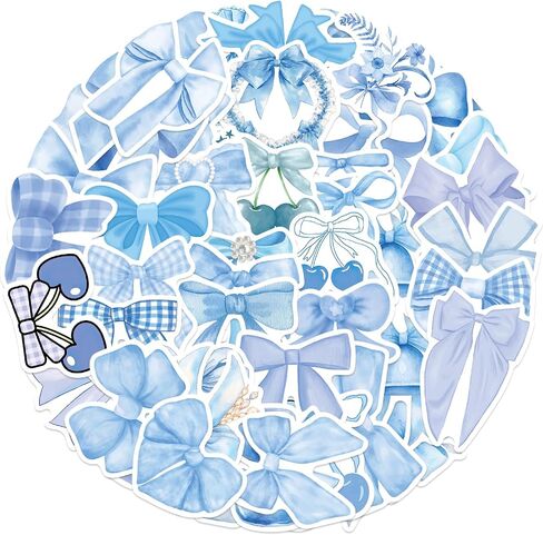 50 Pcs Bows Stickers,Blue Bow Decal Vintage Aesthetic Stickers,Vinyl Waterproof Blue Bows Sticker for Water Bottle Laptop Phone Journal Gifts for Girl Women in Kuwait