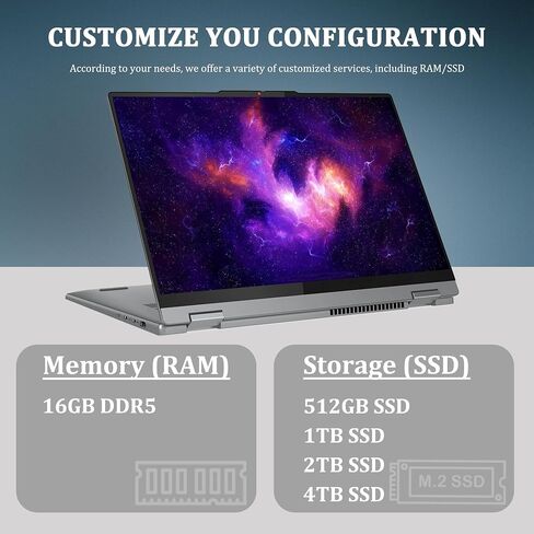 Delca Customized Laptop Made with Lenovo IdeaPad Flex 5i 2-in-1 Laptop | 16" WUXGA IPS Touchscreen | Intel 10-core Core 5 120U | 16GB DDR5 512GB/1TB/2TB/4TB SSD | Backlit Fingerprint Win 11 in Kuwait