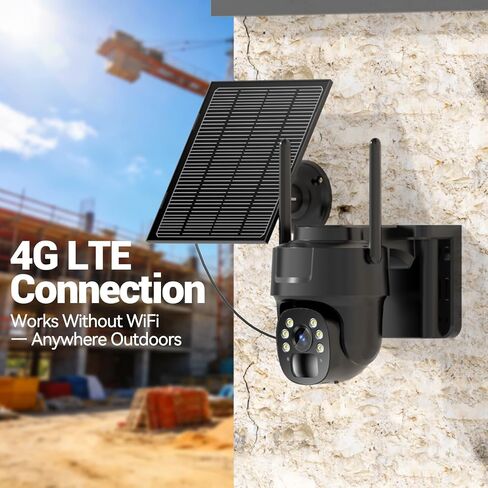4G LTE Cellular Security Camera Wireless, No WiFi Needed Solar Wireless Outdoor Camera, PIR Motion Sensor, 2K HD Color Night Vision, Remote Access, 2-Way Audio, Pan and Tilt,Black in Kuwait
