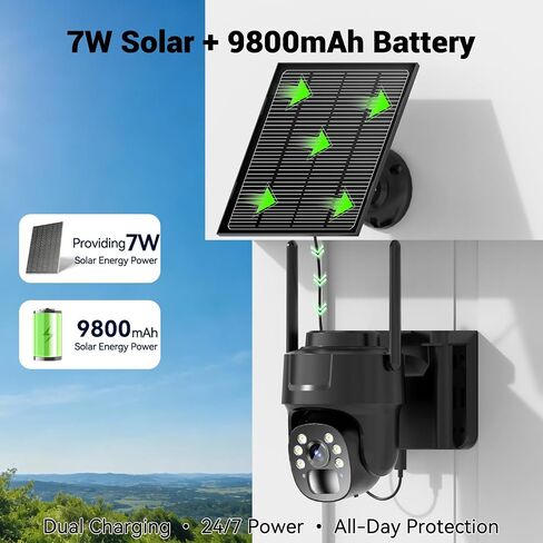 4G LTE Cellular Security Camera Wireless, No WiFi Needed Solar Wireless Outdoor Camera, PIR Motion Sensor, 2K HD Color Night Vision, Remote Access, 2-Way Audio, Pan and Tilt,Black in Kuwait