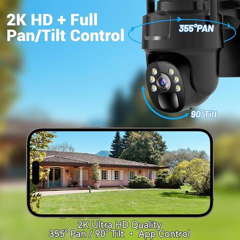 4G LTE Cellular Security Camera Wireless, No WiFi Needed Solar Wireless Outdoor Camera, PIR Motion Sensor, 2K HD Color Night Vision, Remote Access, 2-Way Audio, Pan and Tilt,Black in Kuwait