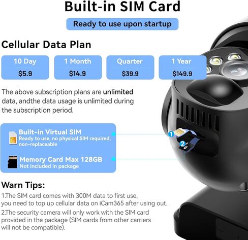 4G LTE Cellular Security Camera Wireless, No WiFi Needed Solar Wireless Outdoor Camera, PIR Motion Sensor, 2K HD Color Night Vision, Remote Access, 2-Way Audio, Pan and Tilt,Black in Kuwait