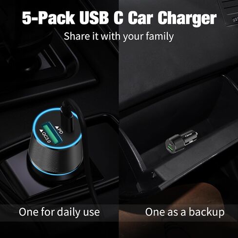 5 Pack 38W USB C Car Charger, Cigarette Lighter Adapter for iPhone/Android in Kuwait