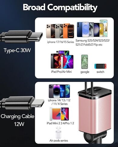 Retractable Car Charger,69W Fast USB C Charging Adapter for iPhone Galaxy in Kuwait
