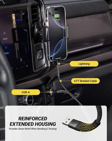 Scosche Strikeline 4ft USB A to Lightning Cable, MFi Certified Heavy Duty Braided iPhone Charger Cord with Reinforced Connector Housing, Fast Charging Compatible with iPhone, iPad & More, Space Gray in Kuwait