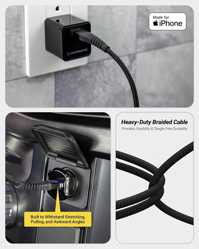 Scosche Strikeline 4ft USB A to Lightning Cable, MFi Certified Heavy Duty Braided iPhone Charger Cord with Reinforced Connector Housing, Fast Charging Compatible with iPhone, iPad & More, Space Gray in Kuwait