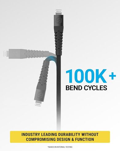 Scosche Strikeline 4ft USB A to Lightning Cable, MFi Certified Heavy Duty Braided iPhone Charger Cord with Reinforced Connector Housing, Fast Charging Compatible with iPhone, iPad & More, Space Gray in Kuwait