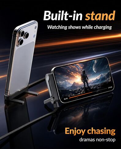 2 Pack 240W USB-C to C & USB C to Lightning Cable, 2-in-1 Invisible Holder Charger Cable Flat Phone Charger with Stand, 90°Sideways Phone Charger for iPhone 17/16/15/14, Samsung Galaxy, iPad, Gaming in Saudi Arabia