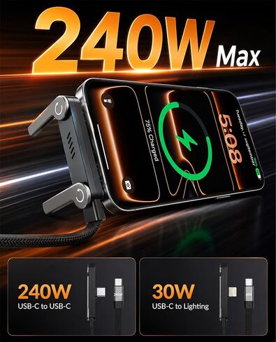 2 Pack 240W USB-C to C & USB C to Lightning Cable, 2-in-1 Invisible Holder Charger Cable Flat Phone Charger with Stand, 90°Sideways Phone Charger for iPhone 17/16/15/14, Samsung Galaxy, iPad, Gaming in Saudi Arabia